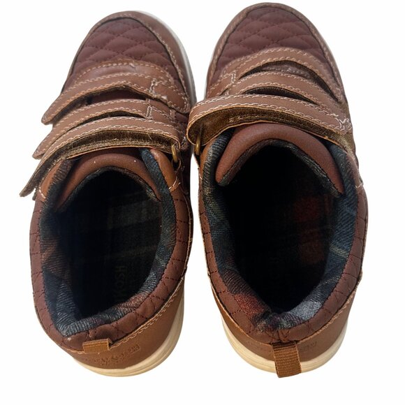 OshKosh BGosh Kids Brown Leather Quilted Sneakers Hook Loops Straps Size1 Plaid - Picture 8 of 10